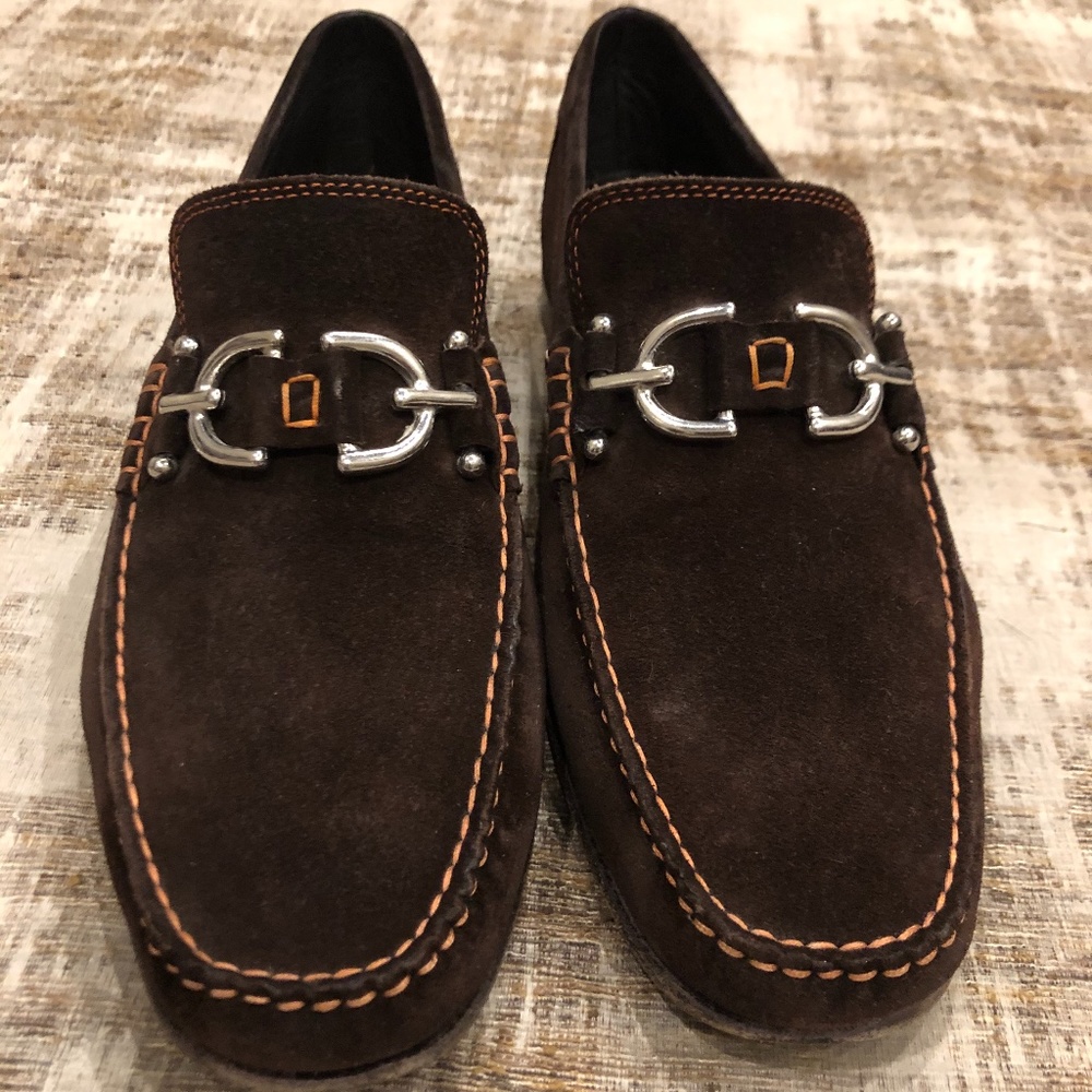Donald J Pliner Brown Suede Bit Loafers